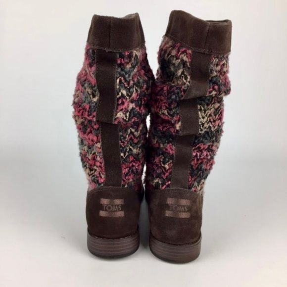 Toms Serra Sweater Slouchy Boot Brown Suede Leather Knit 8 - Picture 4 of 16